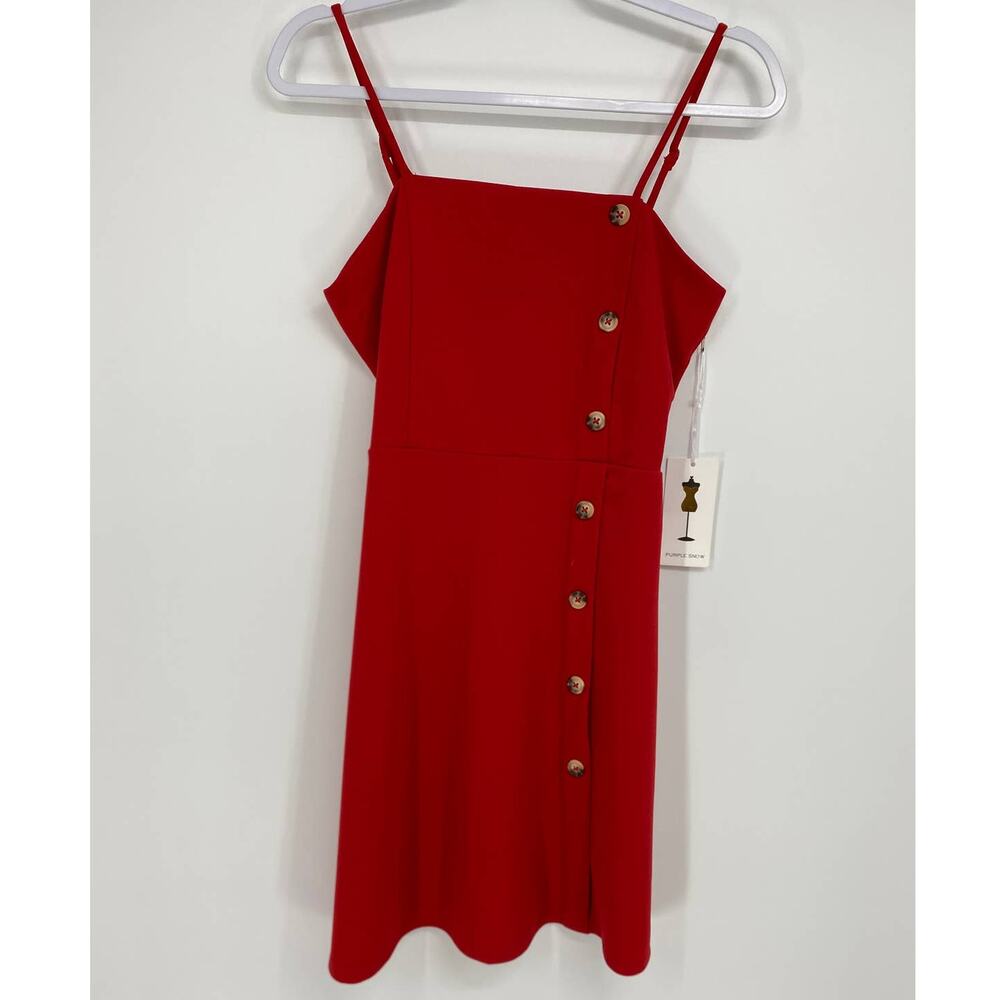 Purple Snow Juniors Red Gold Button Accent Strappy Dress NEW Large